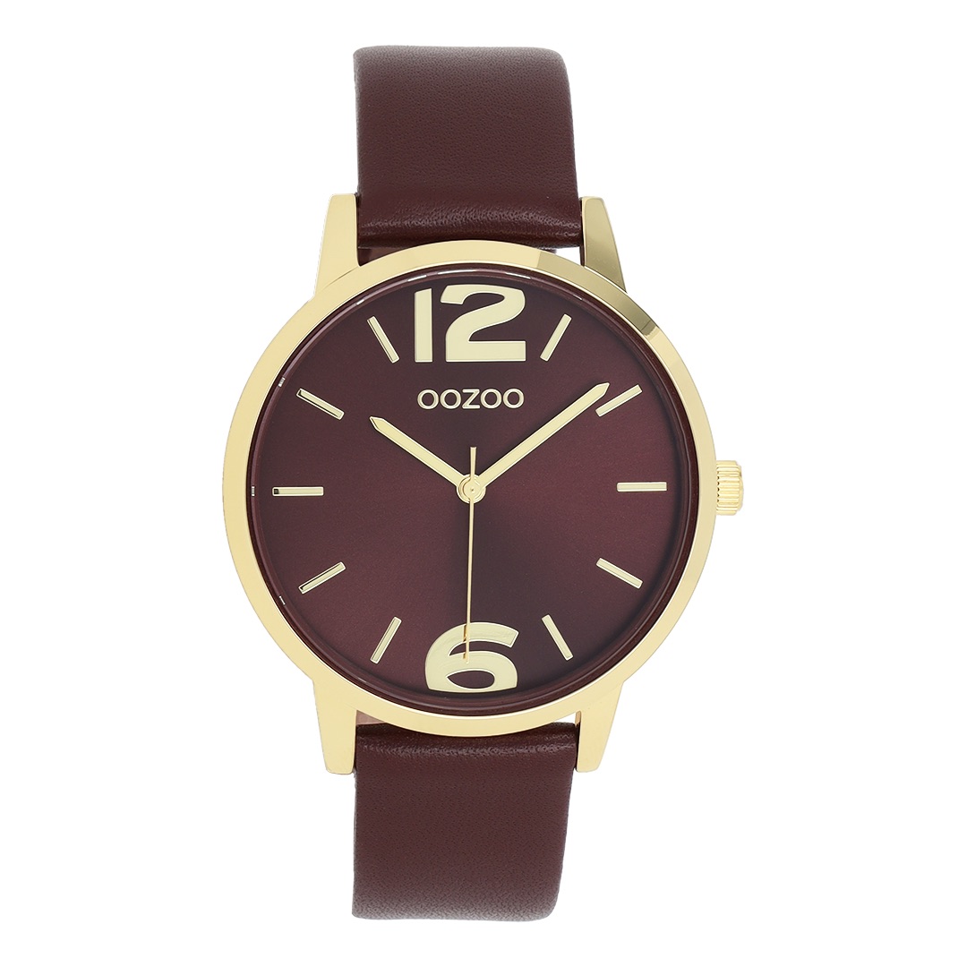 Gold coloured OOZOO with bordeaux leather strap